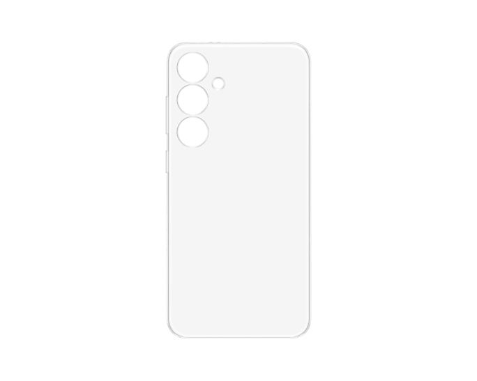 Funda transparente para teléfono, con tres recortes para cámara y un recorte para botón lateral.