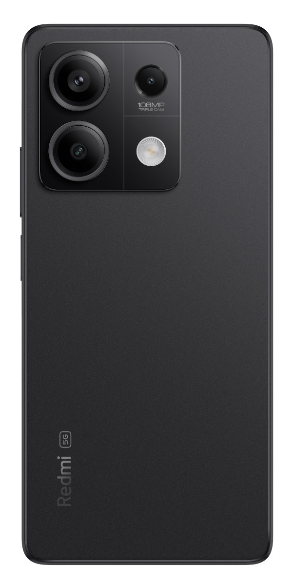 Tył czarnego smartfona z trzema obiektywami i logo 5G.