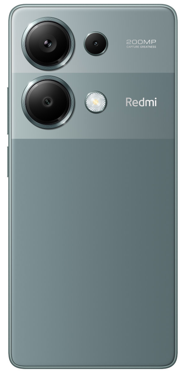 Widok z tyłu telefonu z dwoma dużymi aparatami i logo Redmi.