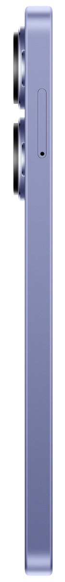 Widok z boku lawendowego smartfona. Widoczne są dwa obiektywy aparatu. Przycisk głośności i tacka SIM znajdują się z boku.