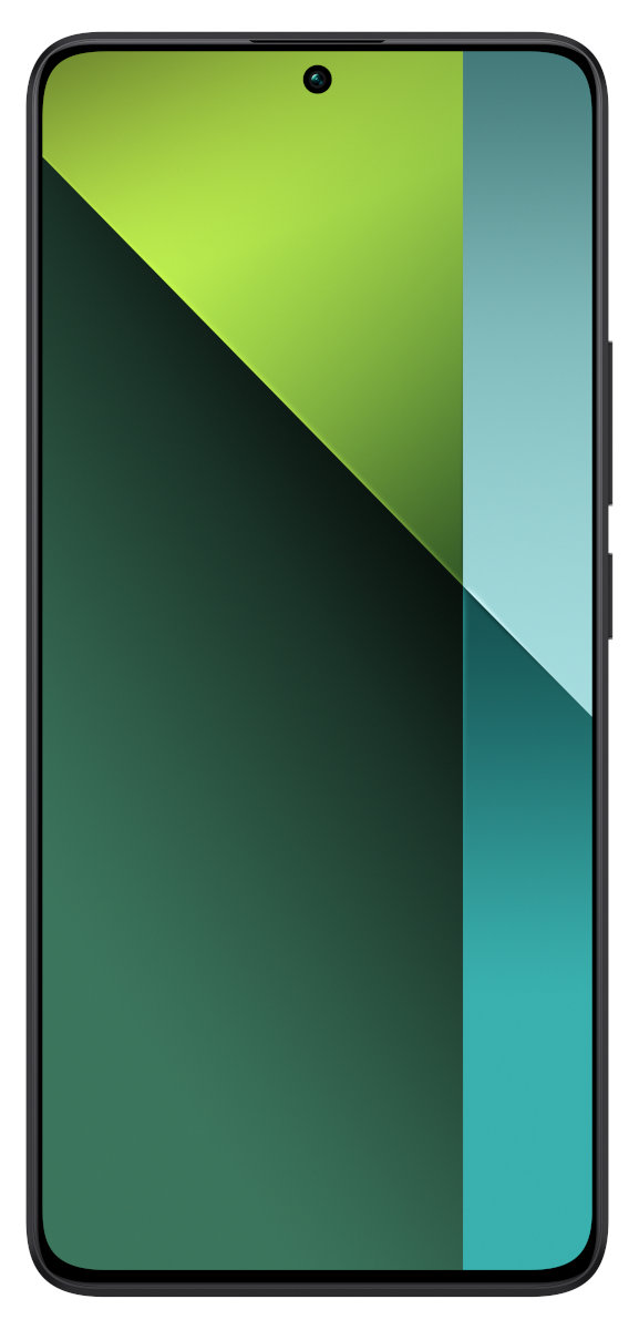 Czarny smartfon z kolorowym ekranem. Mieszanka zieleni, błękitu i turkusu.