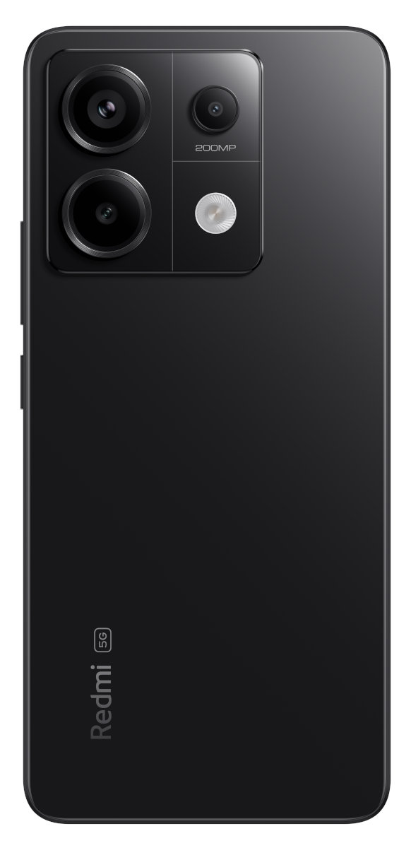 Tył czarnego smartfona z aparatami i logo 'Redmi 5G'.