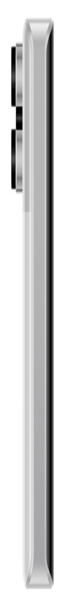 Widok z boku srebrnego i czarnego smartfona z wypukłością aparatu.