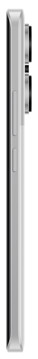 Widok z boku srebrnego smartfona, pokazujący przycisk głośności i dwa obiektywy aparatu.