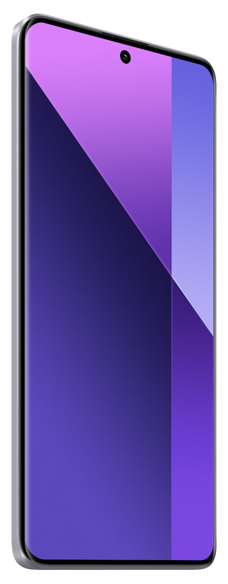 Smartfon z fioletowo-niebieskim gradientem na ekranie. Białe tło.