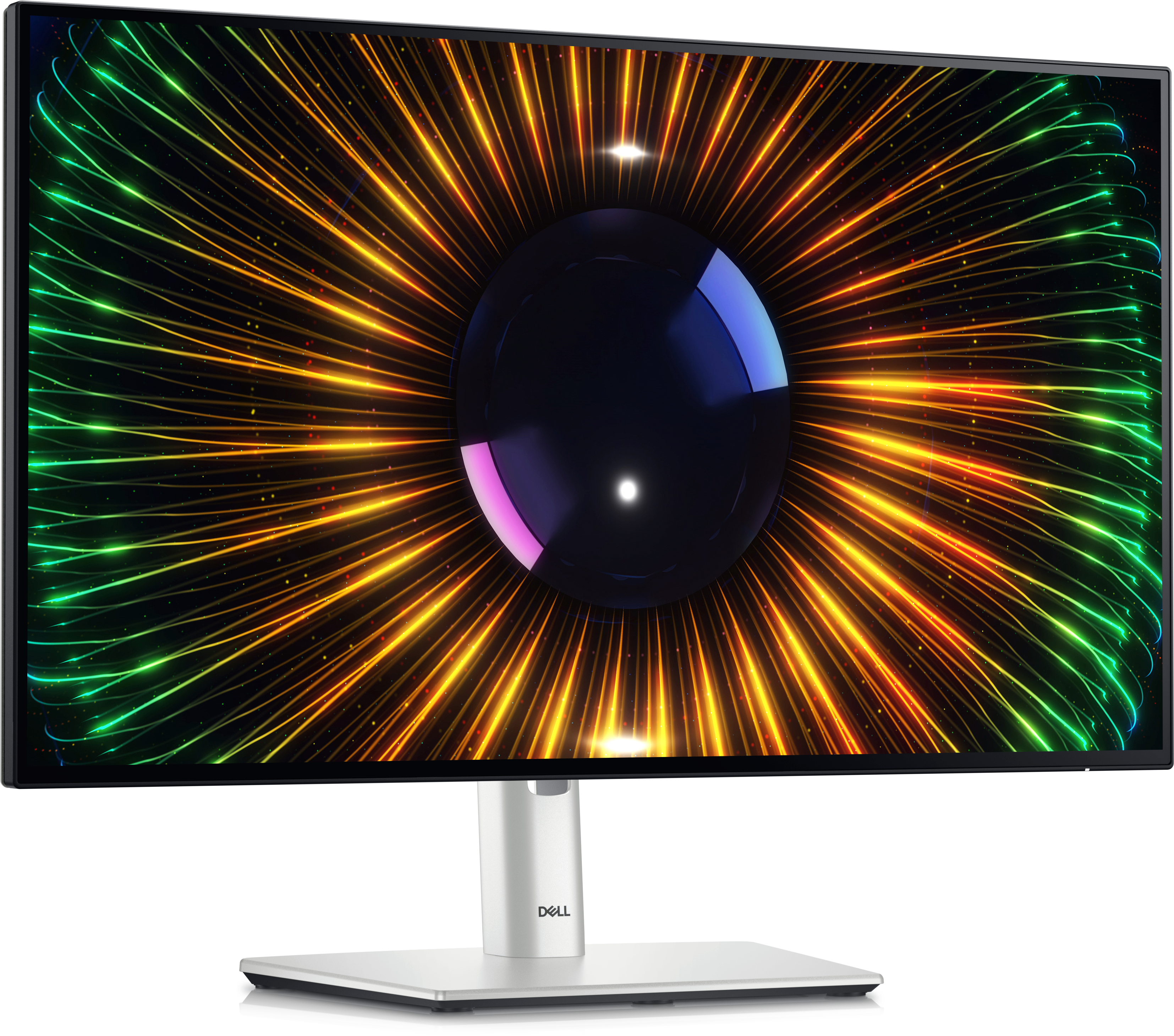 Dell-Monitor mit farbenfrohem, abstrakten Muster.