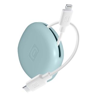 CELLULARLINE Bag Cable - USB-C zu Lightning Kabel mit Kabelhalter (Weiss/Blau)