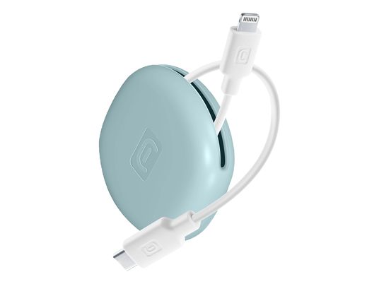 CELLULARLINE Bag Cable - USB-C zu Lightning Kabel mit Kabelhalter (Weiss/Blau)