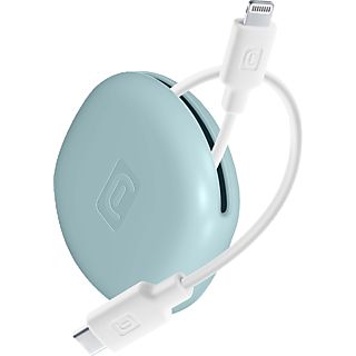 CELLULARLINE Bag Cable - USB-C zu Lightning Kabel mit Kabelhalter (Weiss/Blau)