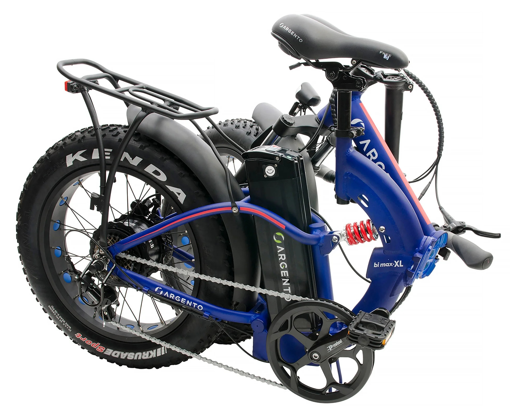 Wyświetlana jest niebiesko-czarna składana elektryczna Argento.