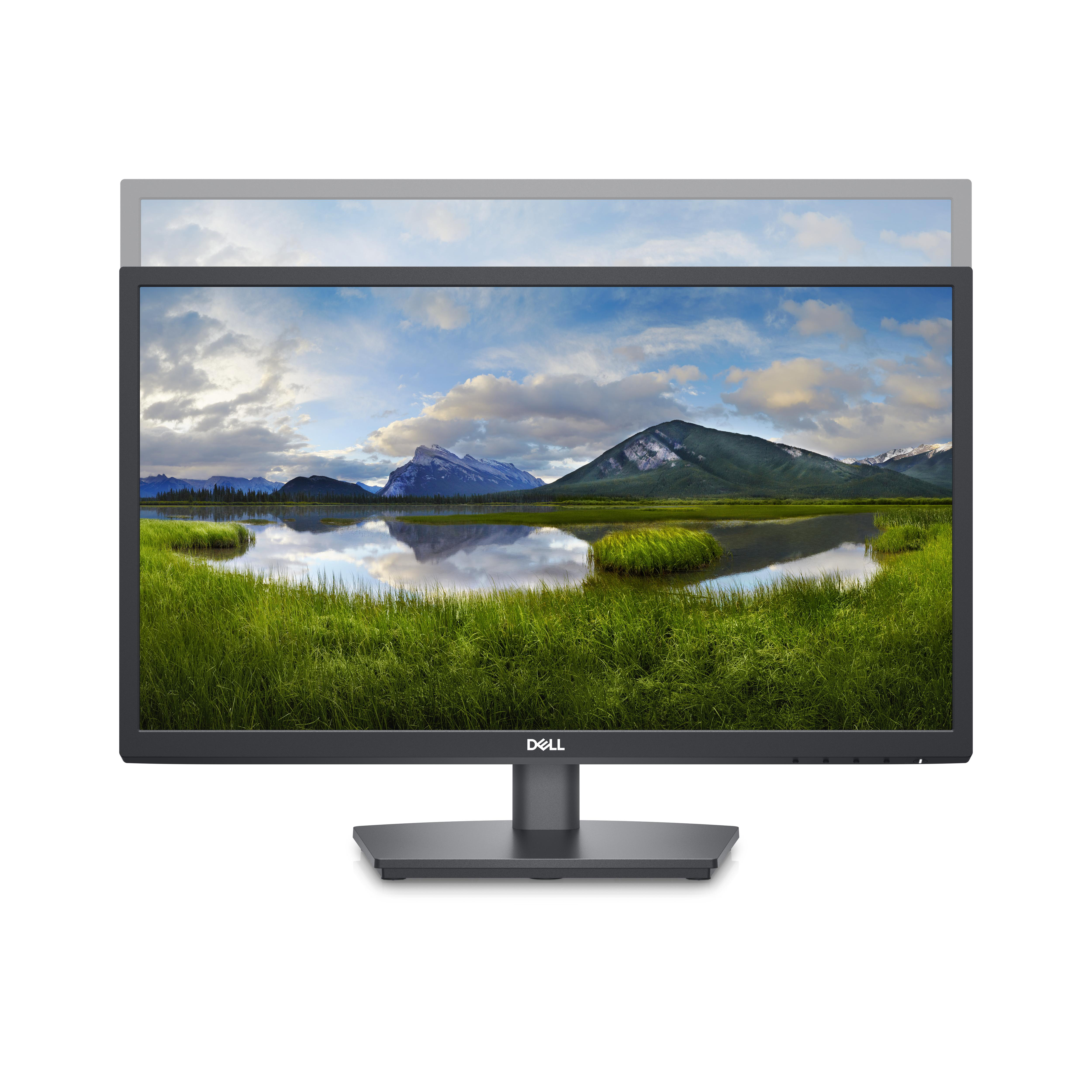 Ein Dell-Monitor, der eine Landschaftsszene mit Bergen und Wasser zeigt.