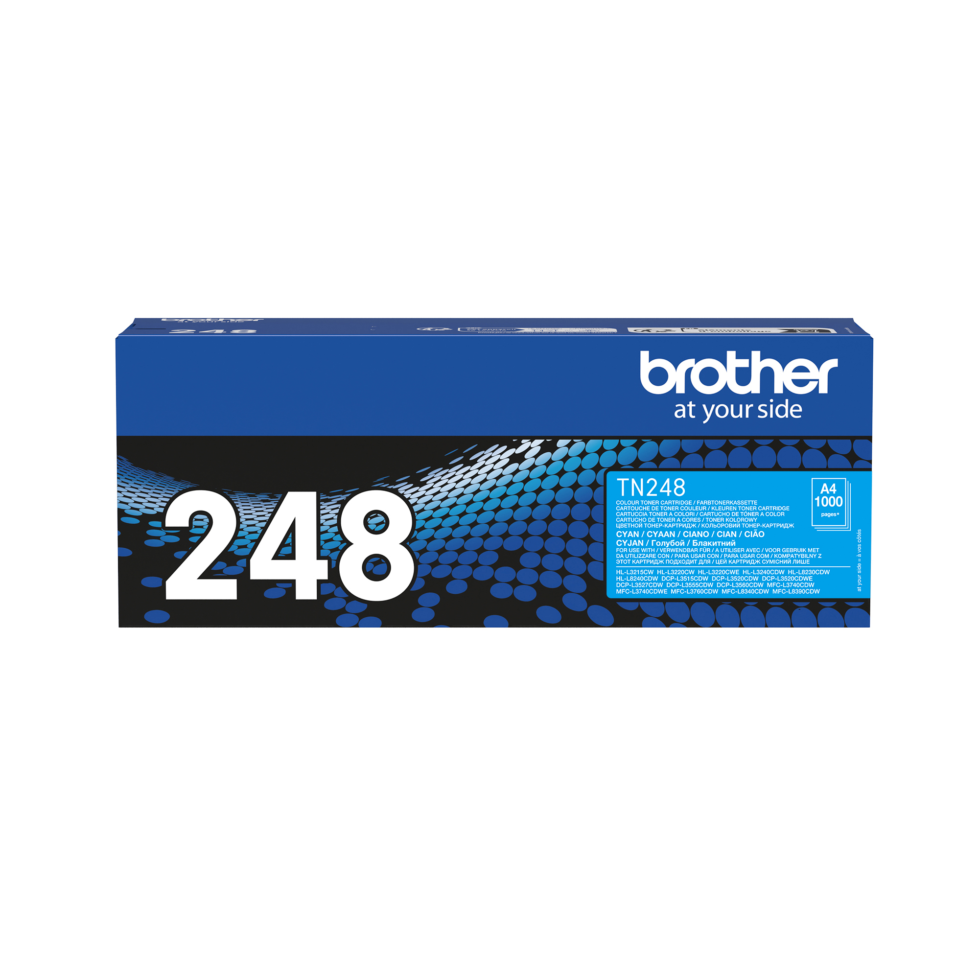 Eine blau-weiße Tonerkartuschenbox mit dem Wort „Brother“ und der Zahl „248“ in großen Zahlen.