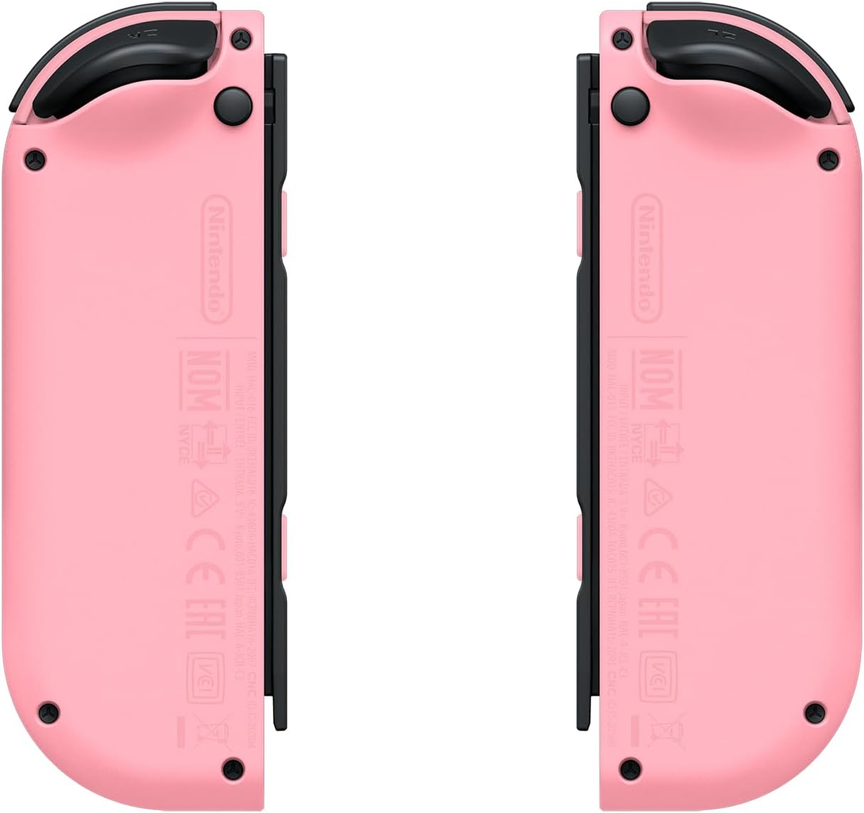 Mandos Nintendo Switch rosas, boca abajo.