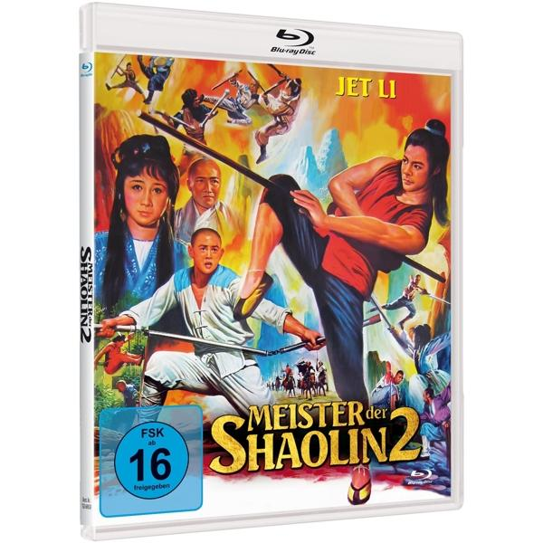 Blu-ray-Cover von 'Meister der Shaolin 2'. Zeigt Kampfsportfiguren und Filmtitel auf Deutsch.
