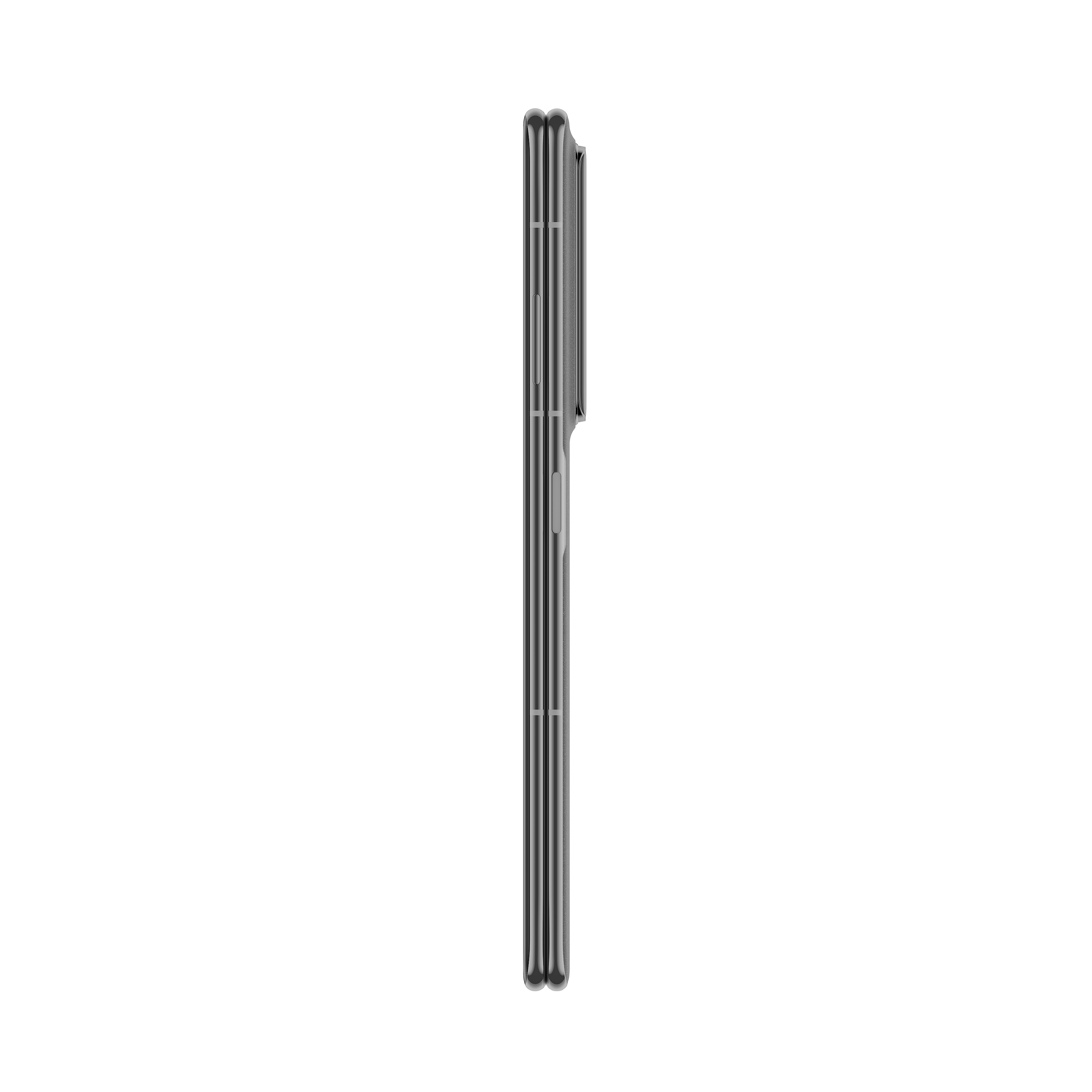 Seitenansicht des Smartphones, zeigt ein schlankes Design mit Dreifach-Kamera und Lautstärketasten.