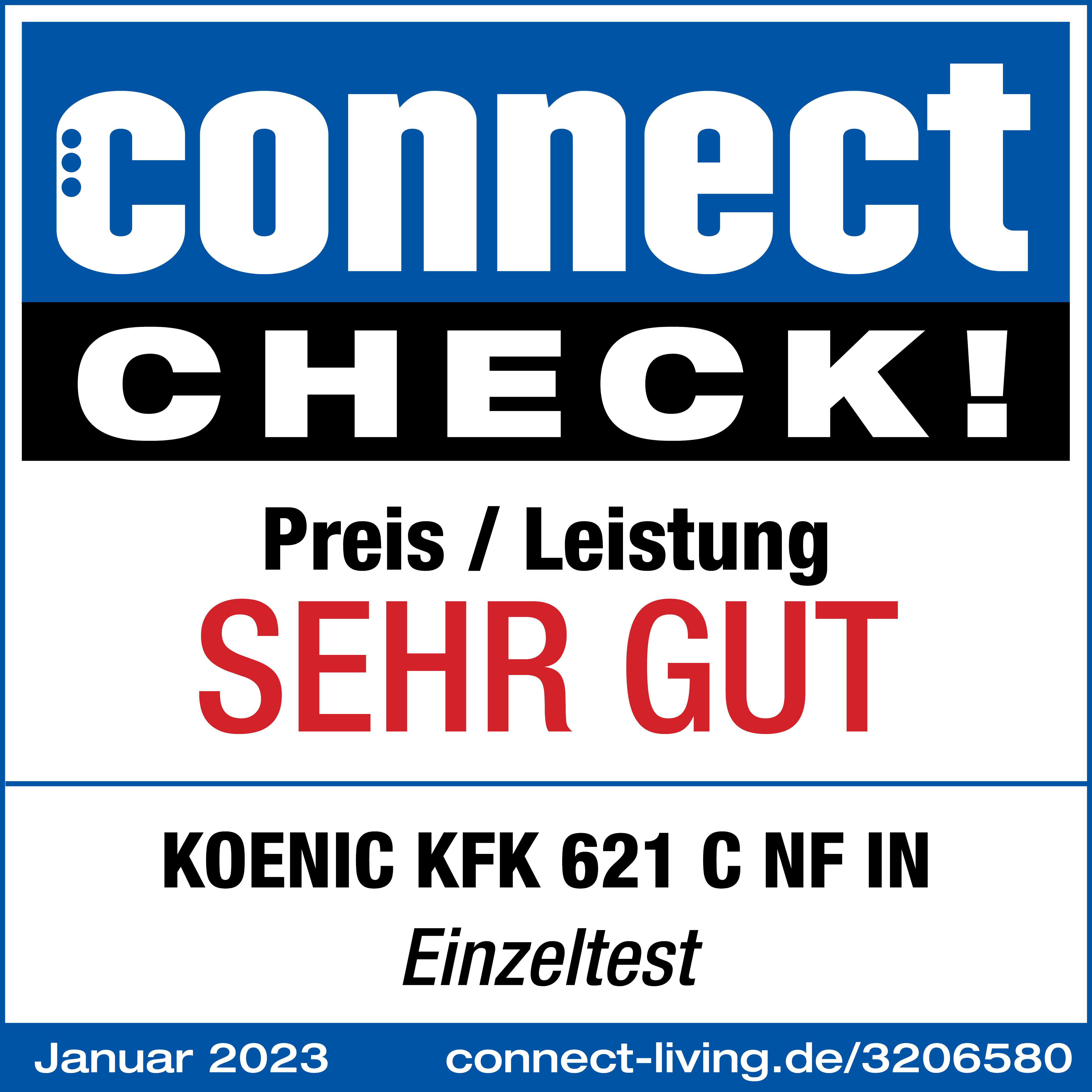 Eine weiße und blaue connect CHECK!-Bewertung. Sagt 'SEHR GUT' für Preis/Leistung. Januar 2023.