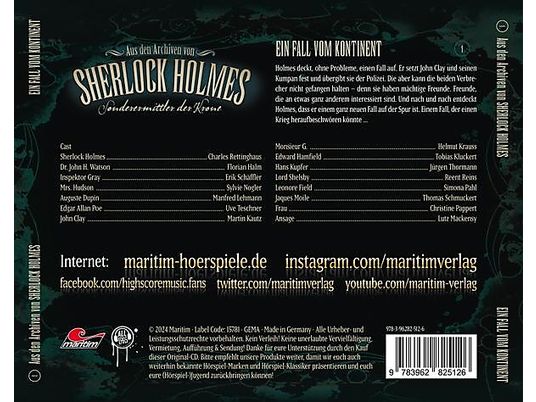 Sherlock Holmes-sonderermittler Der Krone - Aus den Archiven 01: Ein Fall Vom Kontinent  - (CD)
