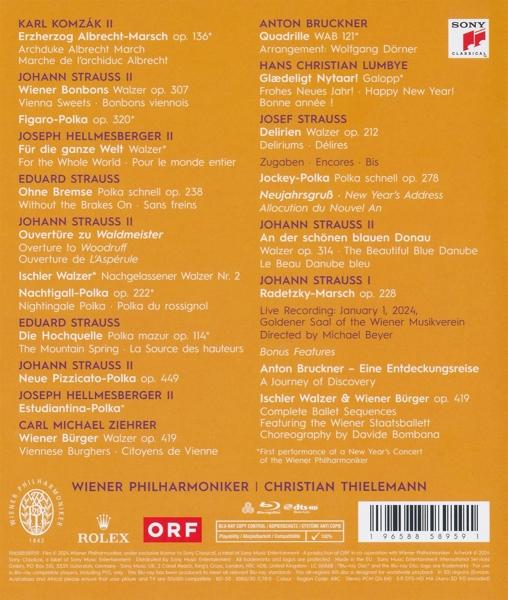 Eine Blu-ray-Disc-Rückseite mit einer Liste von Songs, Credits und anderen relevanten Informationen.