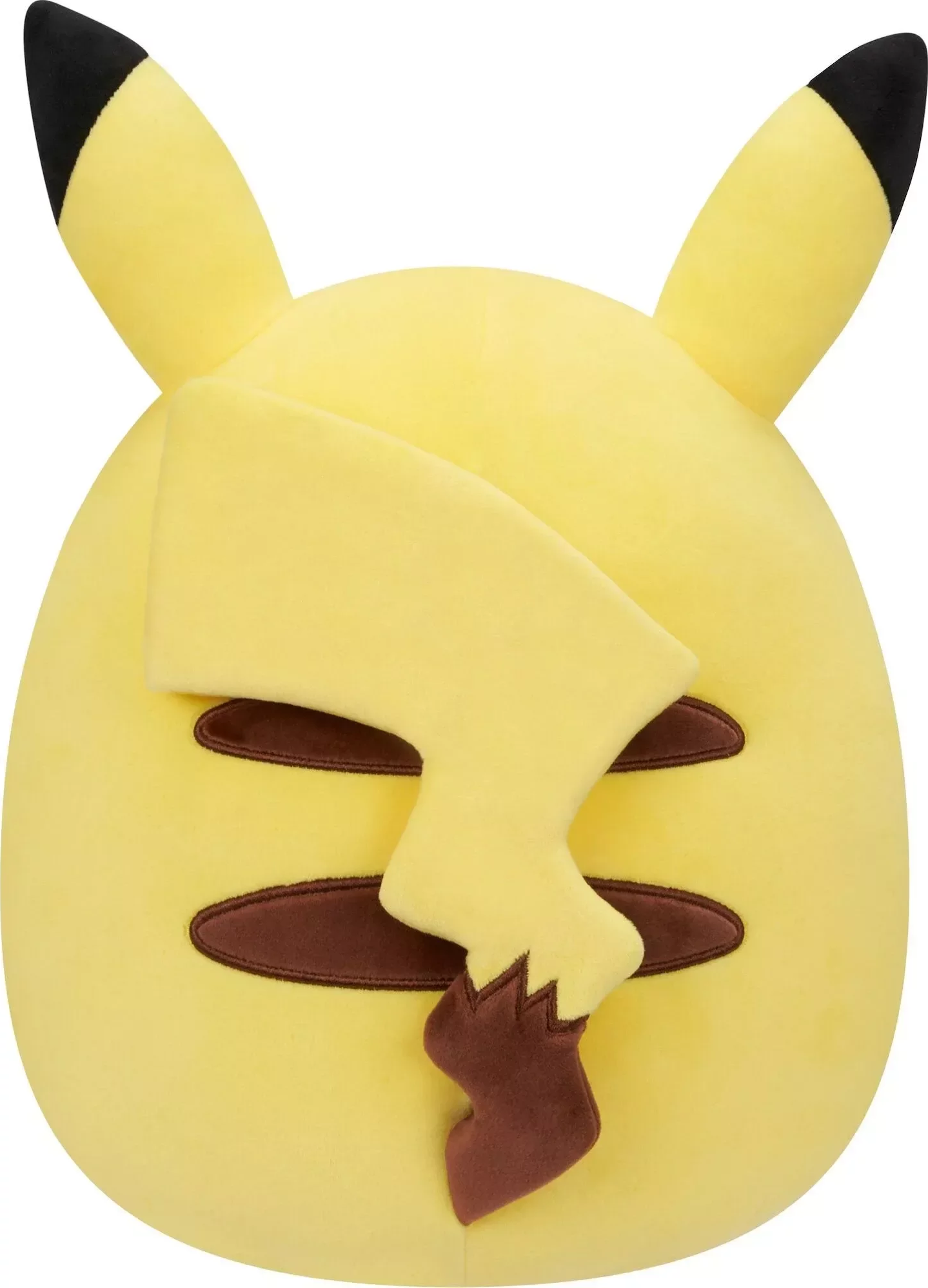 Gelbes Pikachu-Plüschtier, Rückansicht, Schwanz und Markierungen.