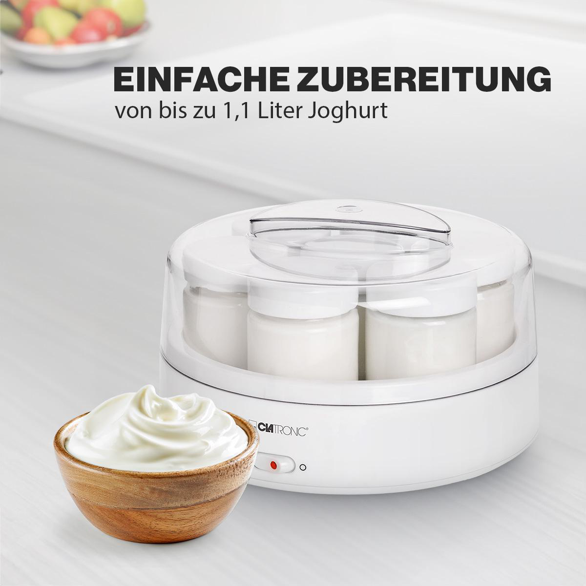 Joghurtbereiter mit Joghurt und Text.