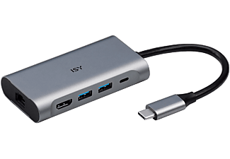 ISY IAD-1022-1 USB 3.1 Type-C Multiport adapter, 1x 4K HDMI, 2xUSB-A, 1x LAN, 1xUSB-C (2V225517), szürke