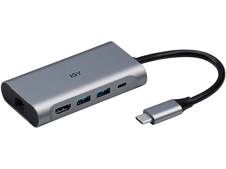 ISY IAD-1022-1 USB 3.1 Type-C Multiport adapter, 1x 4K HDMI, 2xUSB-A, LAN, 1xUSB-C (2V225517), szürke