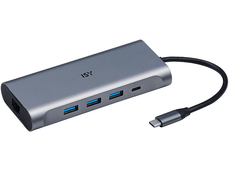 ISY IAD-1025-1 USB 3.1 Type-C M.port adapter, 1x 4K HDMI, 3xUSB-A, LAN, 1xUSB-C, jack, CR (2V225519), szürke