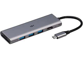 ISY IAD-1027-1 USB 3.1 Type-C Multiport adapter, 1x 4K HDMI, 3xUSB-A, SD kártyaolvasó, (2V225520), szürke