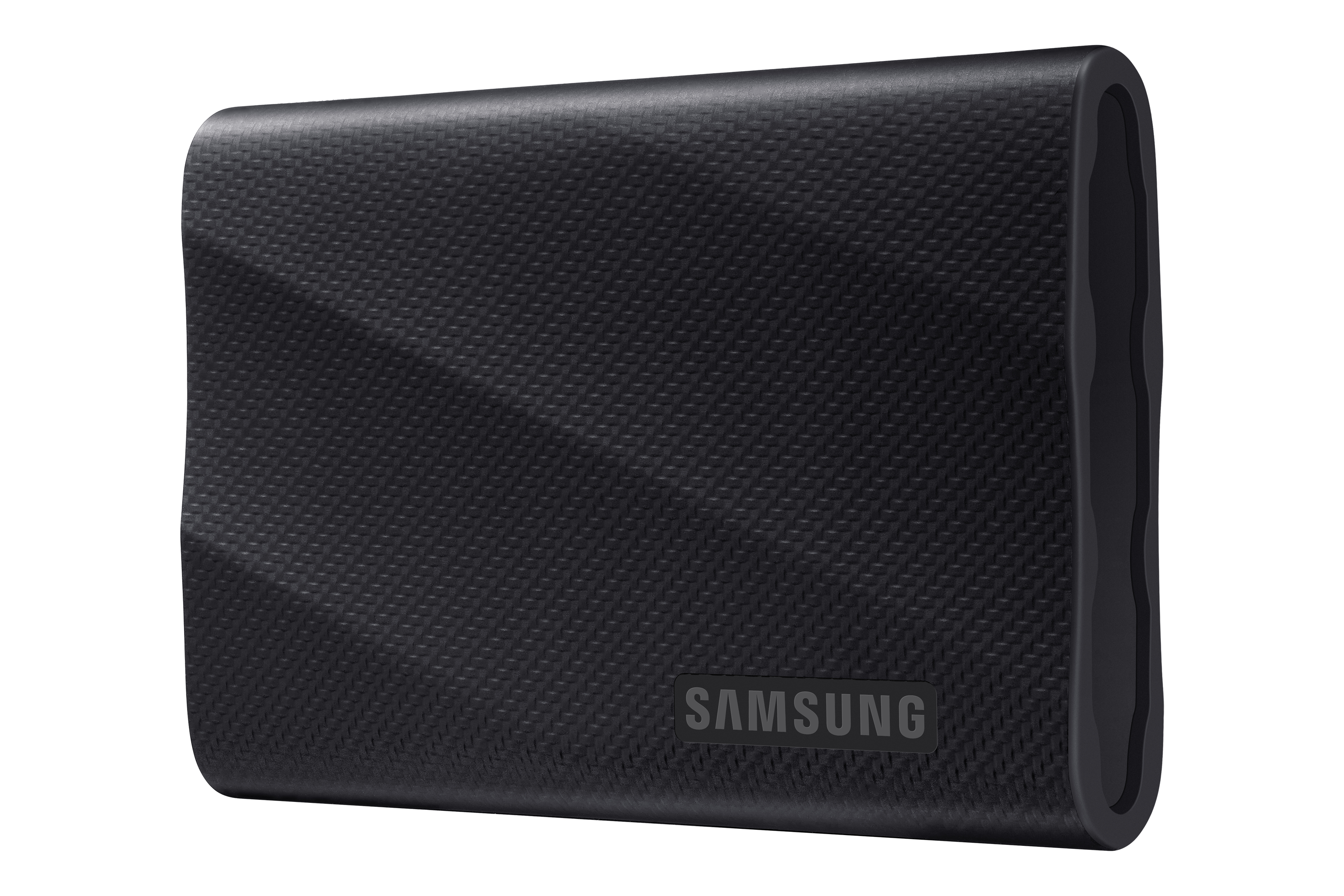 Disco duro negro texturizado. El texto Samsung.