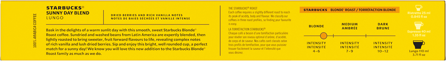 Confezione di caffè Starbucks Sunny Day Blend gialla e bianca.