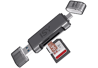 ISY ICR-6000 USB Type-C és USB-A SD/microSD kártyaolvasó (2V225536), szürke