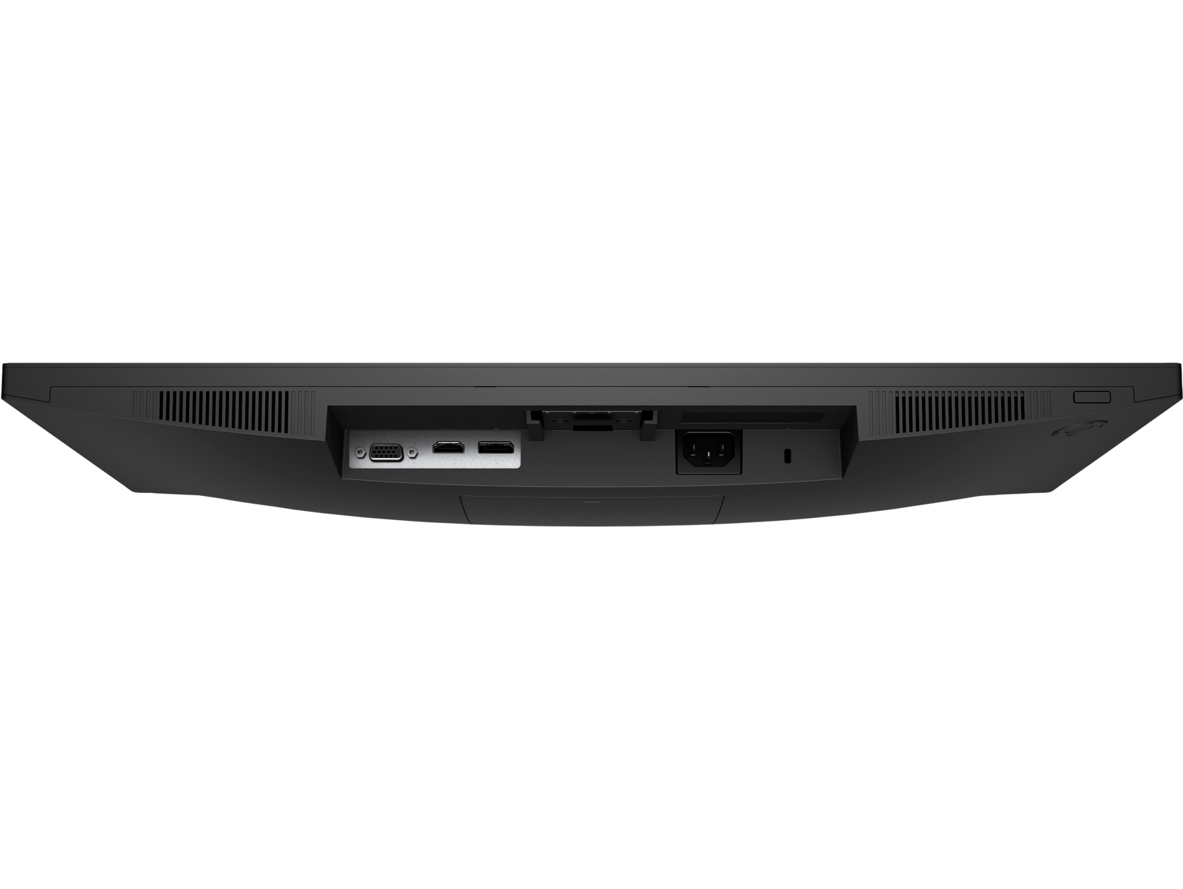 El panel trasero de un monitor negro con varios puertos para conexiones.