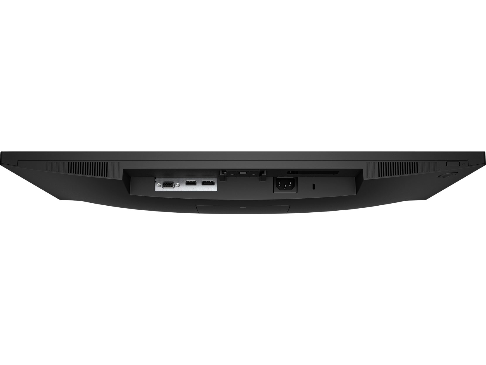 Parte trasera de un monitor negro. Muestra los puertos de conectividad.