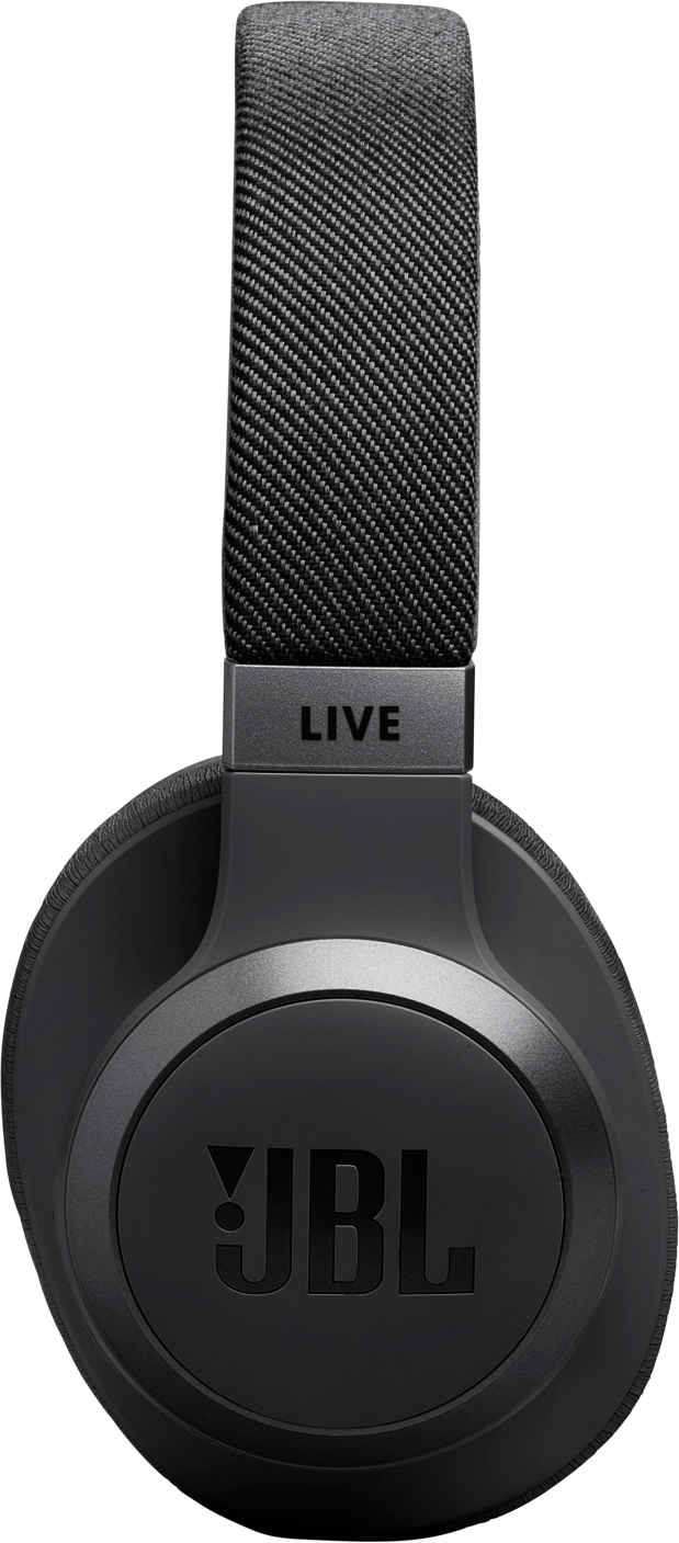 Cuffie JBL nere con la scritta 'LIVE' sulla fascia. Il logo è visibile sul padiglione.