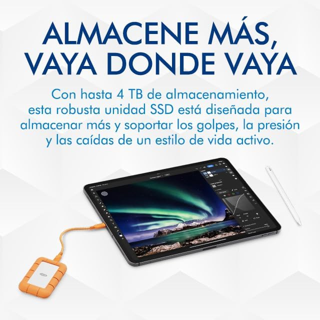 Disco duro SSD externo 1TB | Lacie Rugged Mini, 1TB, USB-C, 2.5