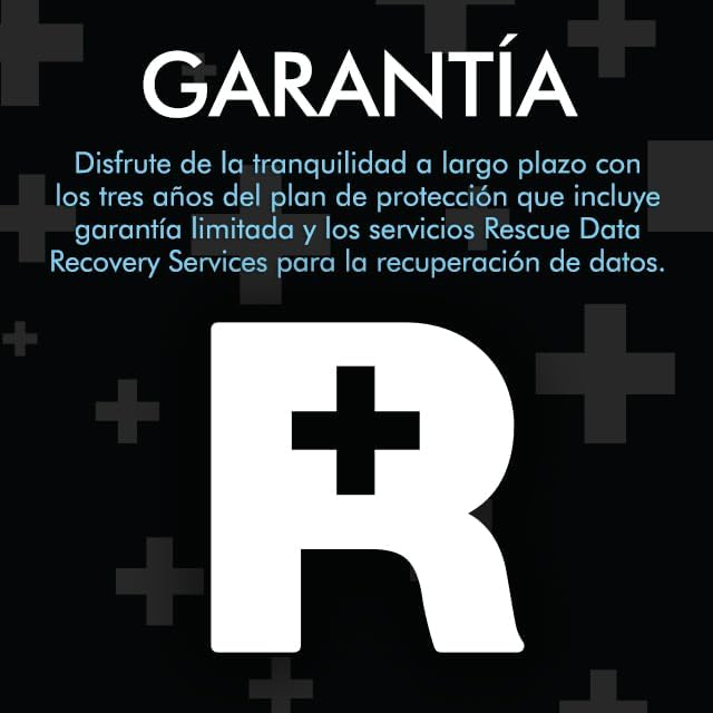 Texto con garantía y un signo más sobre un fondo blanco.
