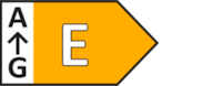 Ein Energielabel mit dem Buchstaben 'E' in der Mitte, umgeben von einer orangefarbenen Form. Die A- bis G-Skala ist abgebildet.