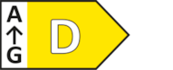 Ein Energieeffizienzlabel für ein Produkt, mit einer gelben D-Bewertung auf schwarzem Grund.