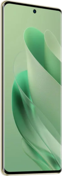 Złoty telefon z zielonym i złotym abstrakcyjnym tłem.