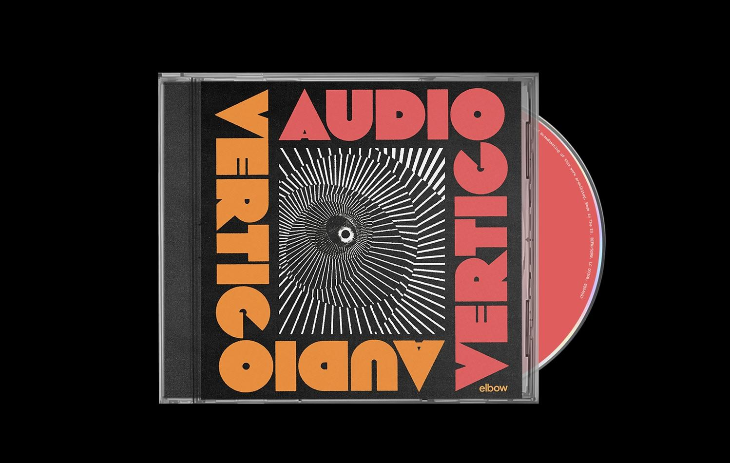 CD-Hülle mit dem Wort VERTIGO und AUDIO in Orange und Weiß mit schwarzem Hintergrund.