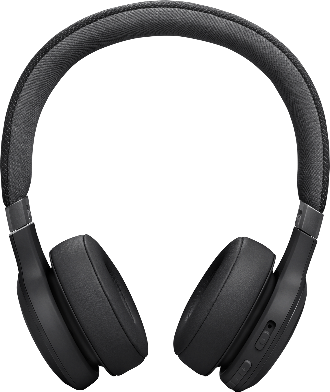 Casque noir sur fond noir. Le casque est de type circum-auriculaire.