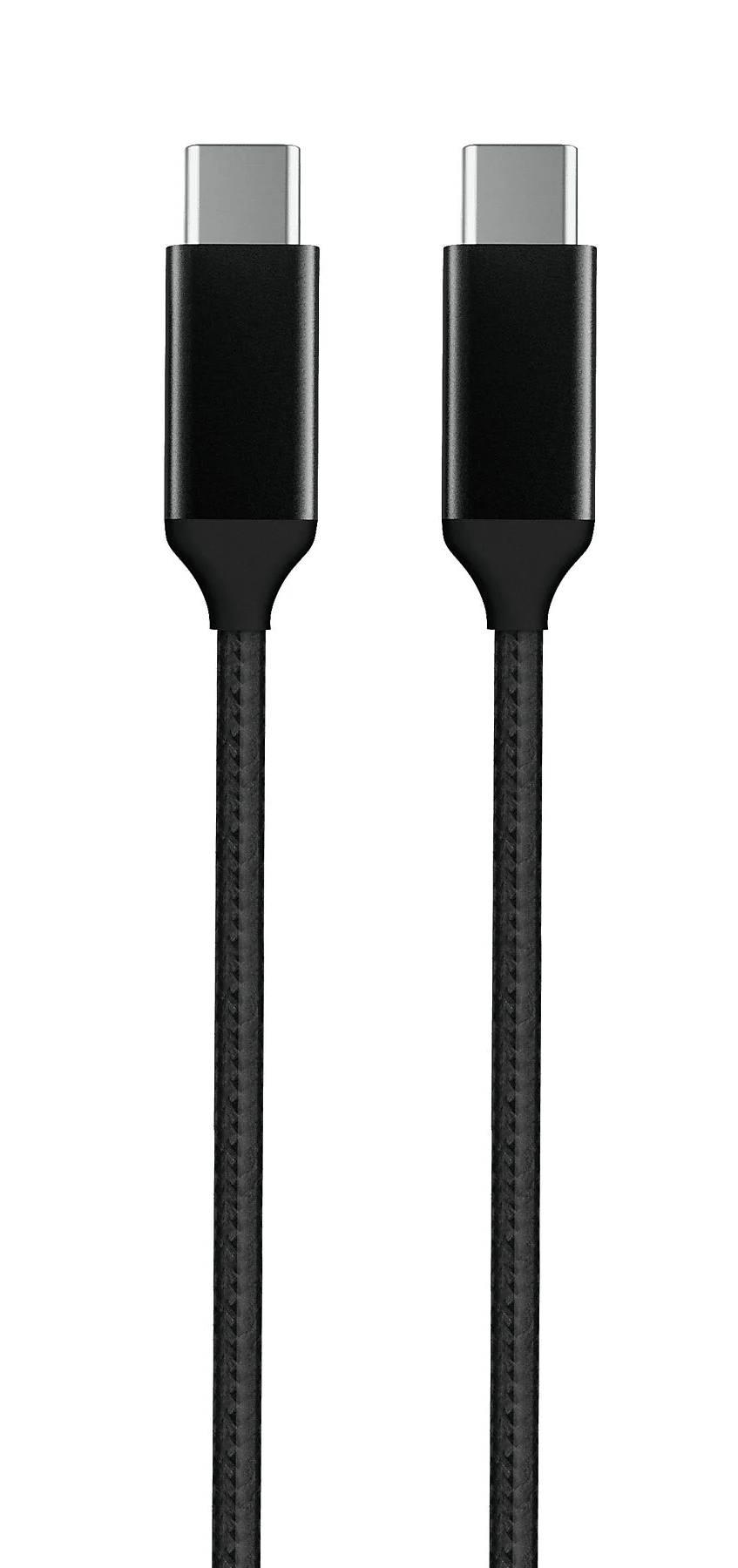 Két fekete USB-C kábel csatlakozókkal mindkét végén, fehér háttér előtt.