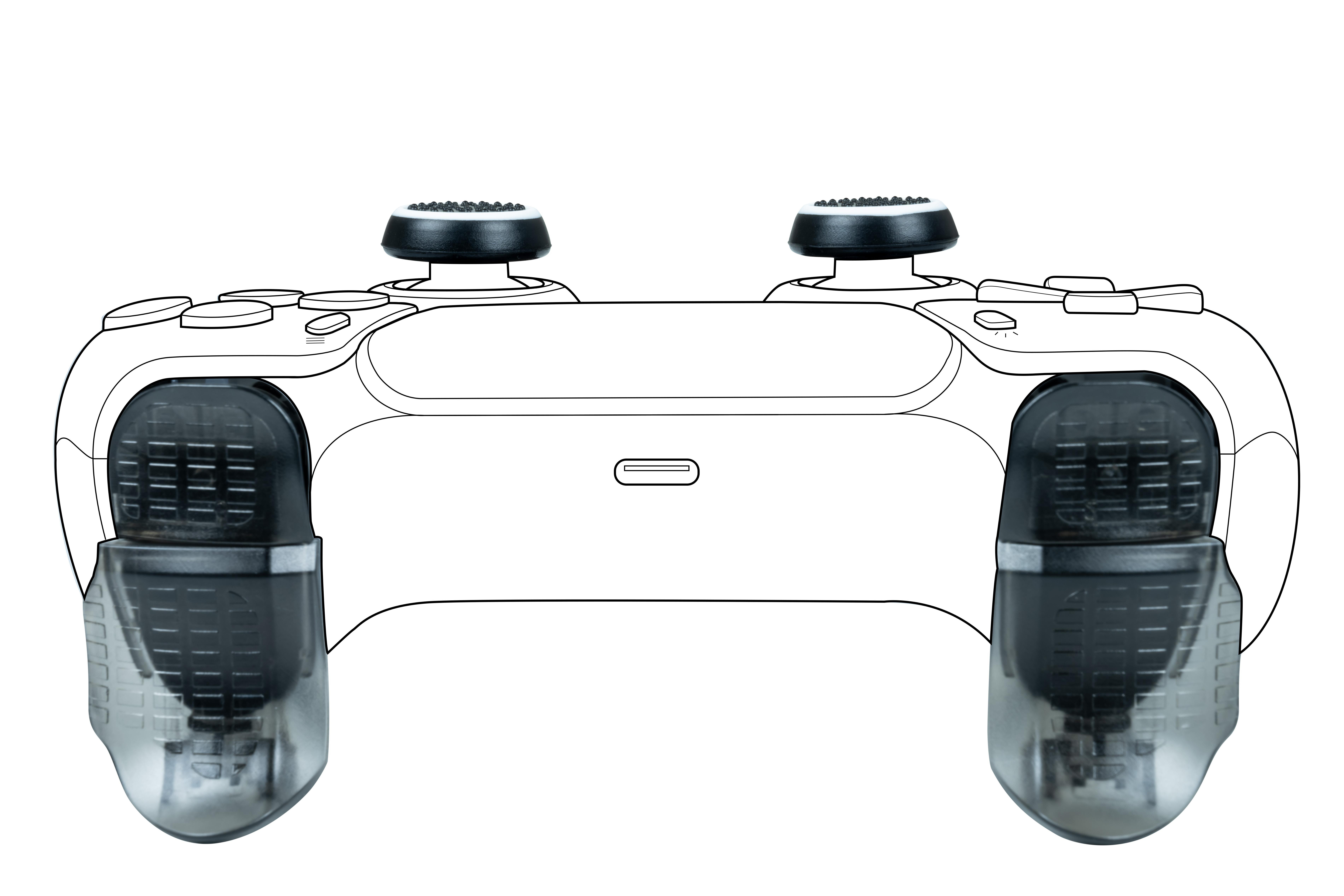 Eine Schwarz-Weiß-Umrisszeichnung eines Game-Controllers wird gezeigt.
