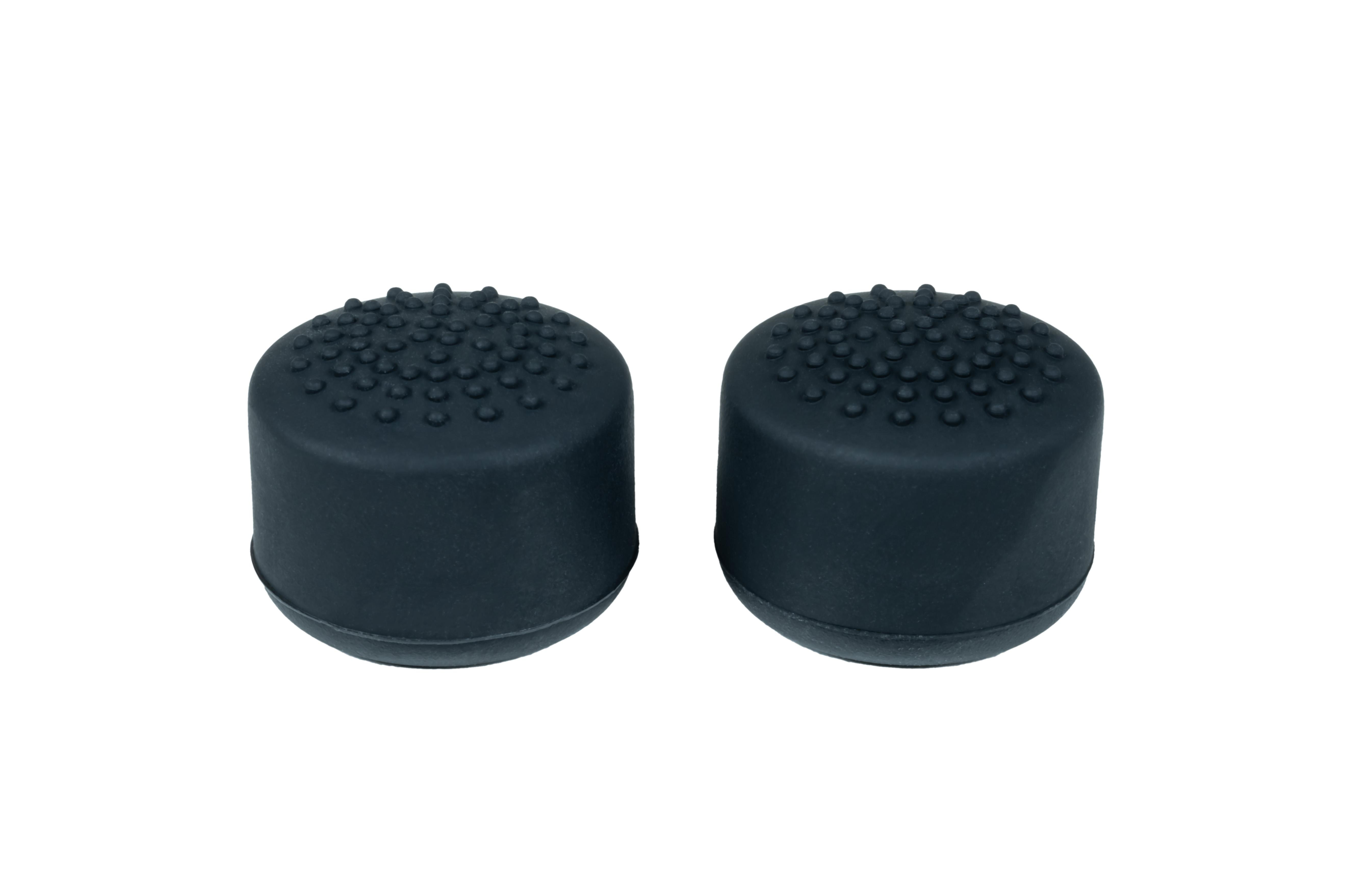 Zwei schwarze, strukturierte Joystick-Kappen auf weißem Hintergrund.