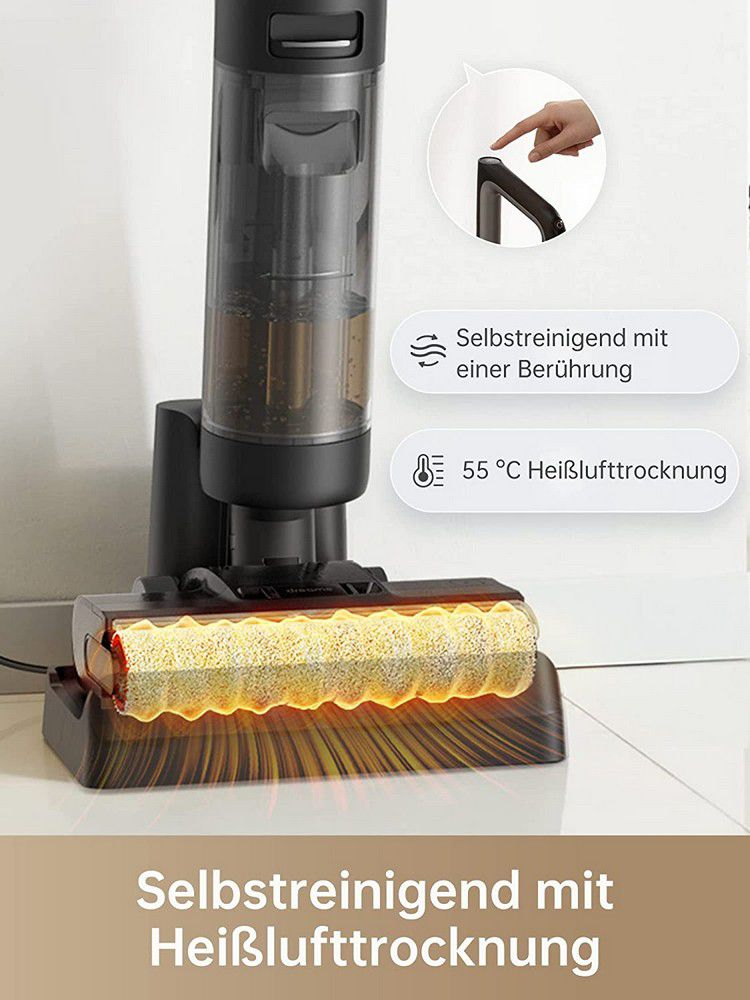 Ein Staubsauger-Sockel mit Rolle und wichtigen Funktionssymbolen.