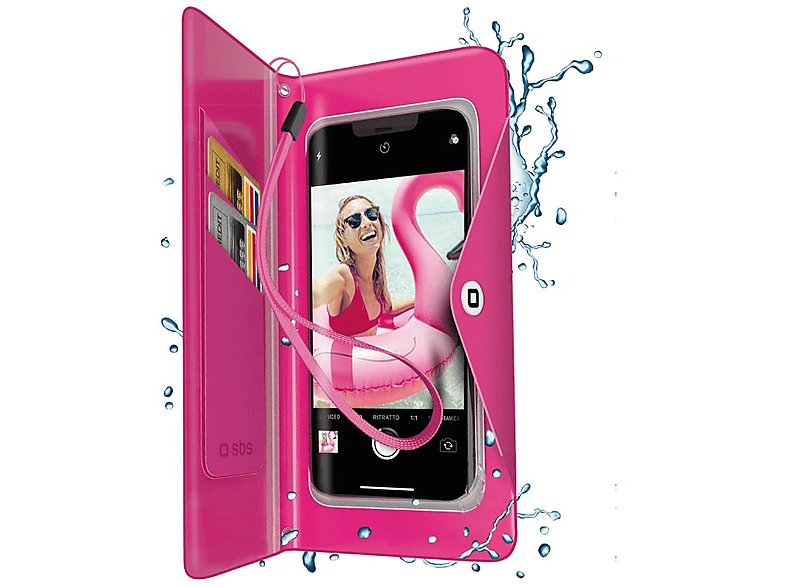 SBS Universelles aufklappbares Bookcover, spritzwassergeschützt Bookcover, für Smartphones bis 6.8", Rosa-Tasche