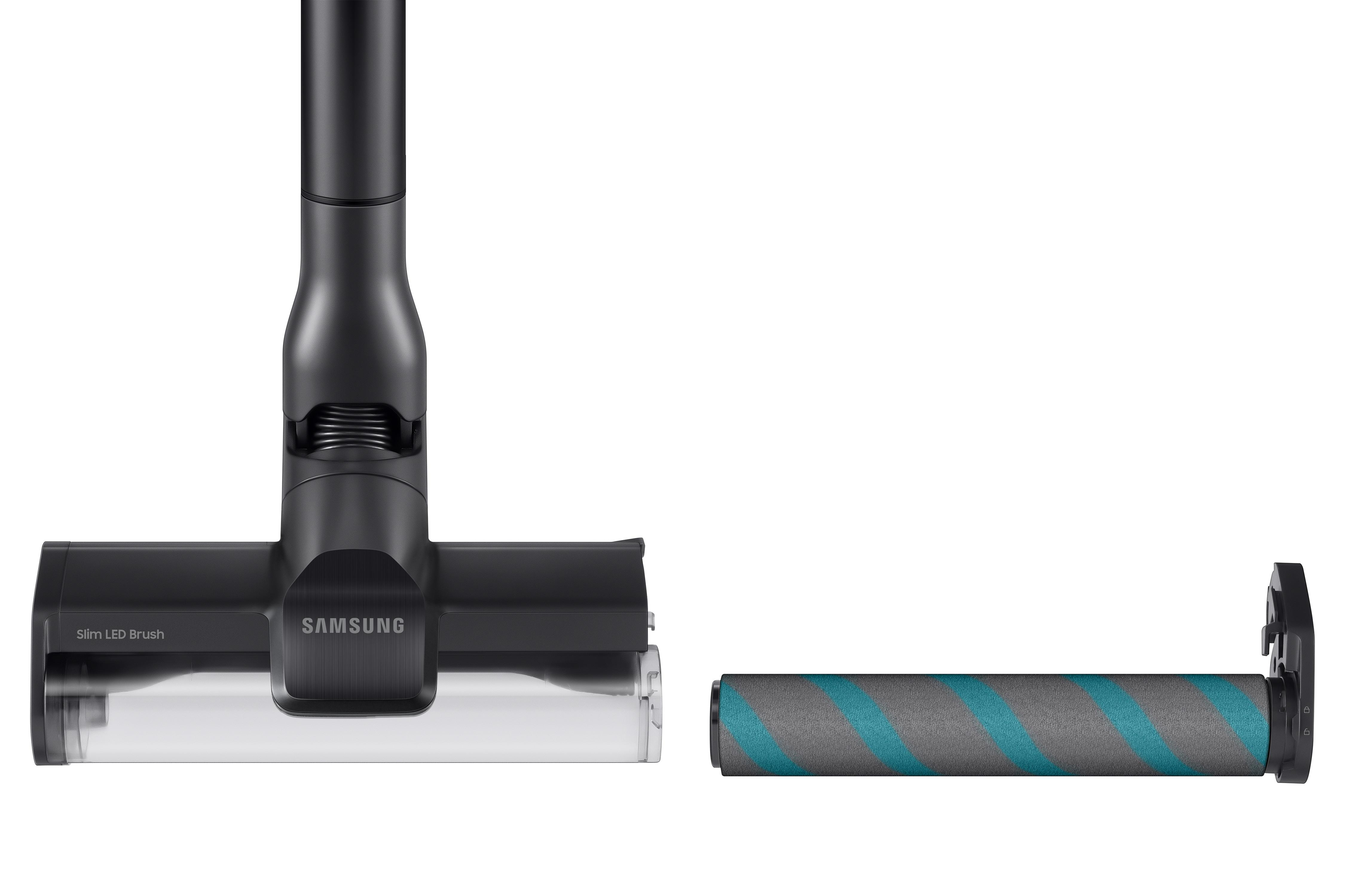 Staubsaugerkopf und Walzenbürste, schwarz und grau, Marke Samsung.