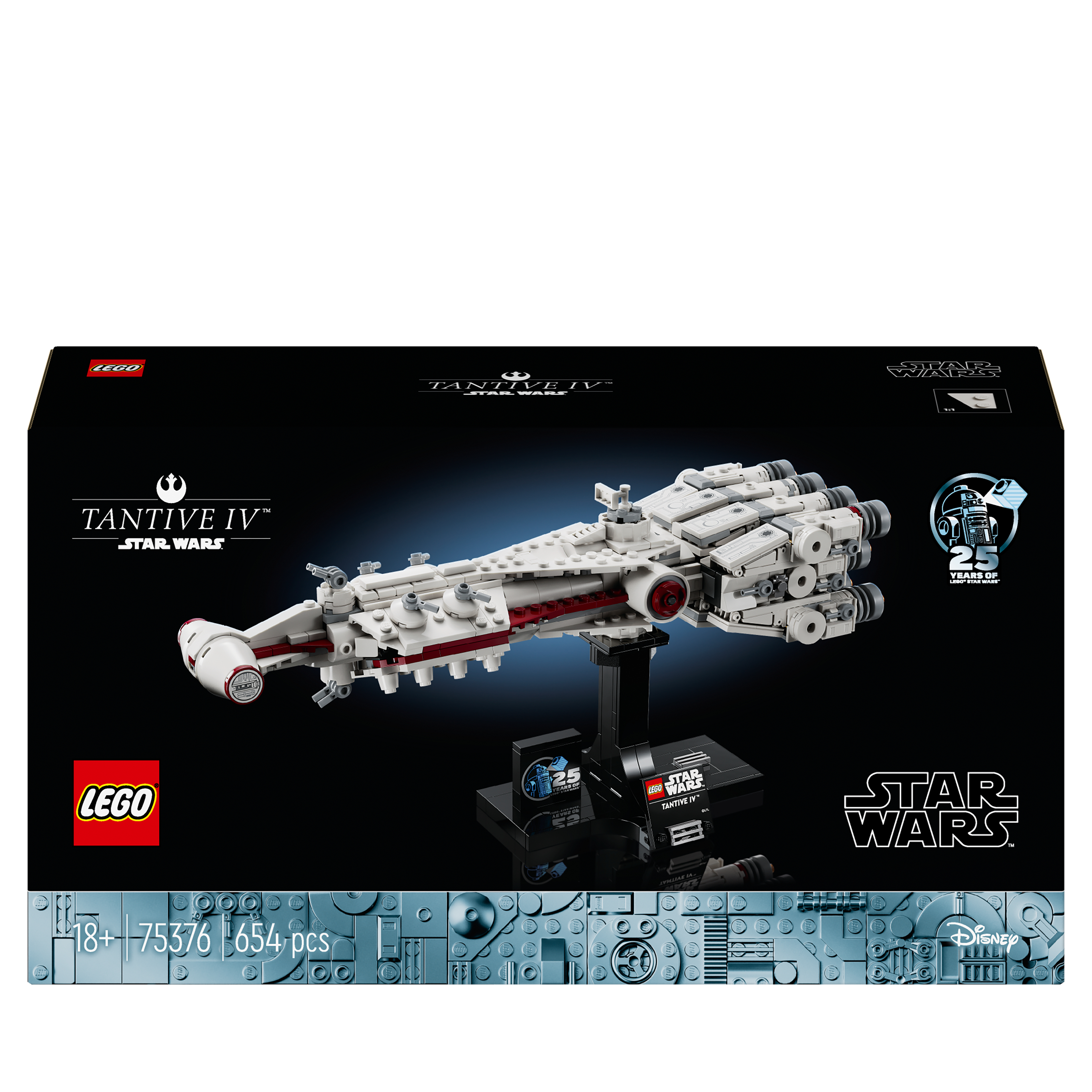 Ein Lego Star Wars Set-Karton mit einem weißen Raumschiff auf dem Display.
