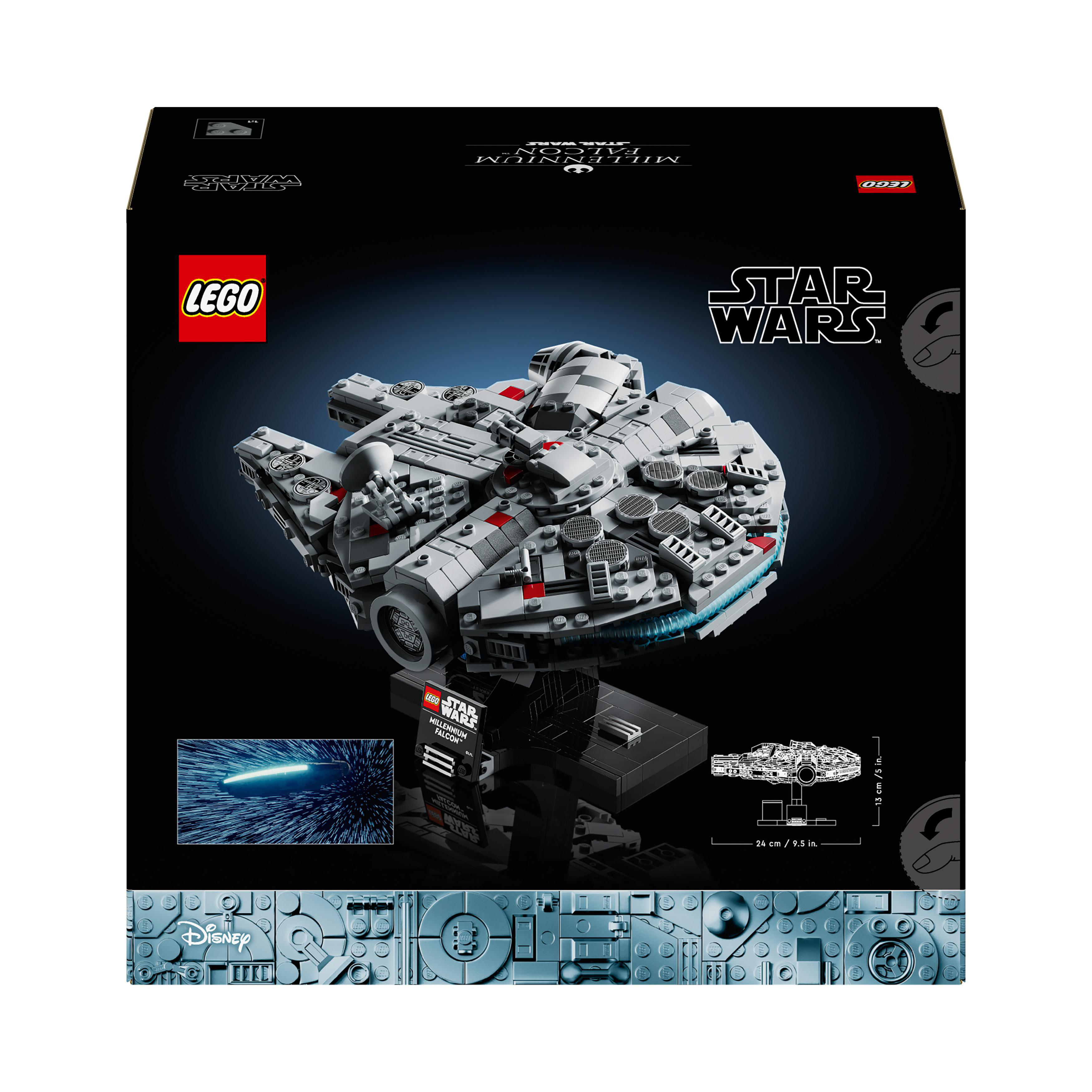 LEGO Star Wars Millennium Falcon Box. Das Modell ist auf der Box, mit Star Wars und LEGO Logos.