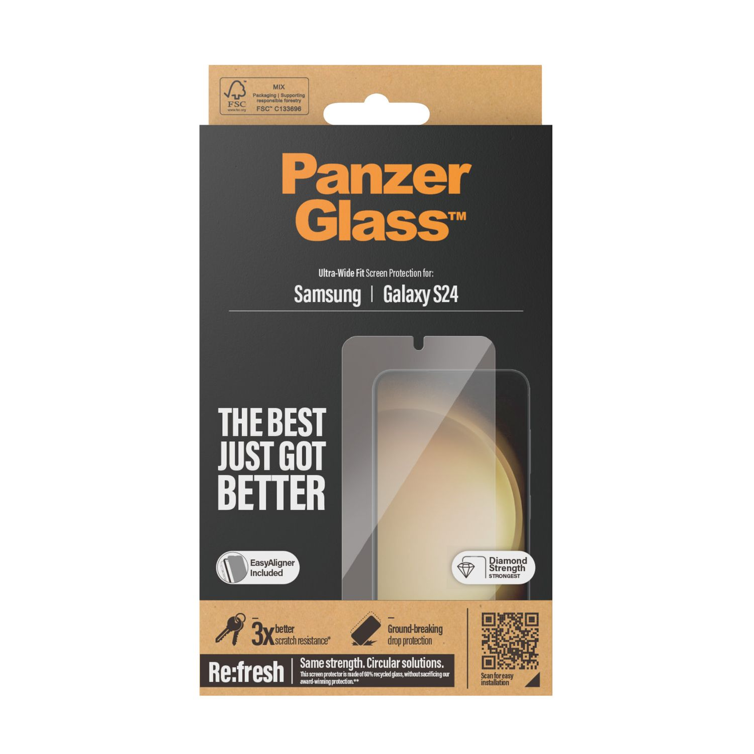 Een verpakking voor een schermbeschermer voor een Samsung Galaxy S24.